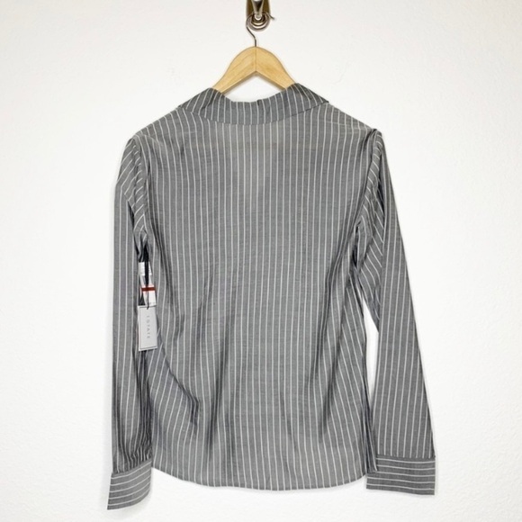 1.State NWT Tie Front Pinstriped Striped Button Down Blouse Gray Size XS - Picture 8 of 10
